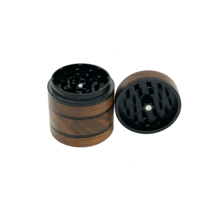 Walnut smoke grinder Aluminum alloy with wood smoking sharpener 63mm Four-layer High quality smokes pulverizer SN6193