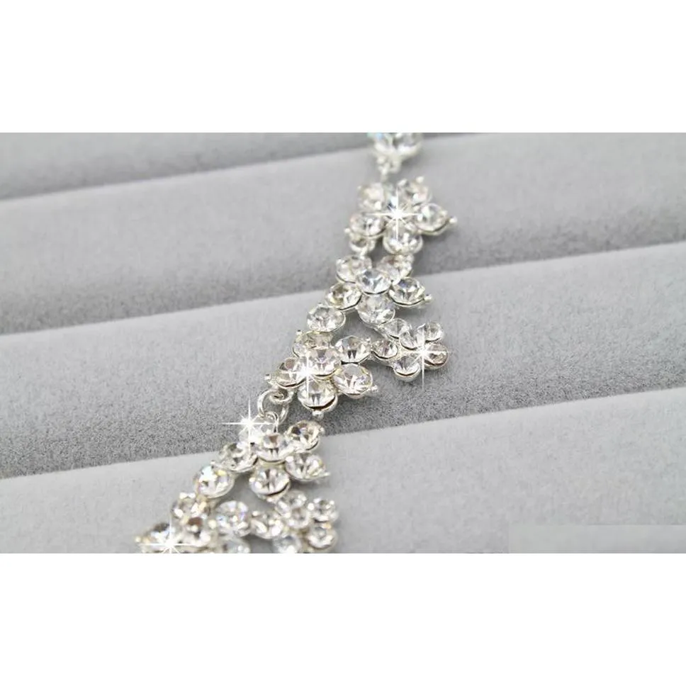 wedding jewelry sets engagement bridal rhinestone earring and necklace sets simple shining wedding dress accessories jewelry in bulk