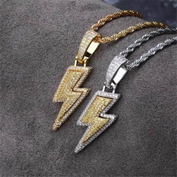 Iced Out Bling Light Pendant Necklace With Rope Chain Copper Material Cubic Zircon Men Hip Hop Jewelry c147