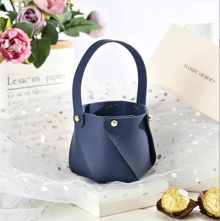 Mini Candy Basket Gift Wrap Bag Leather Creative Handbag Favor Bags for Wedding Birthday Party Supplies Baby Shower Decoration