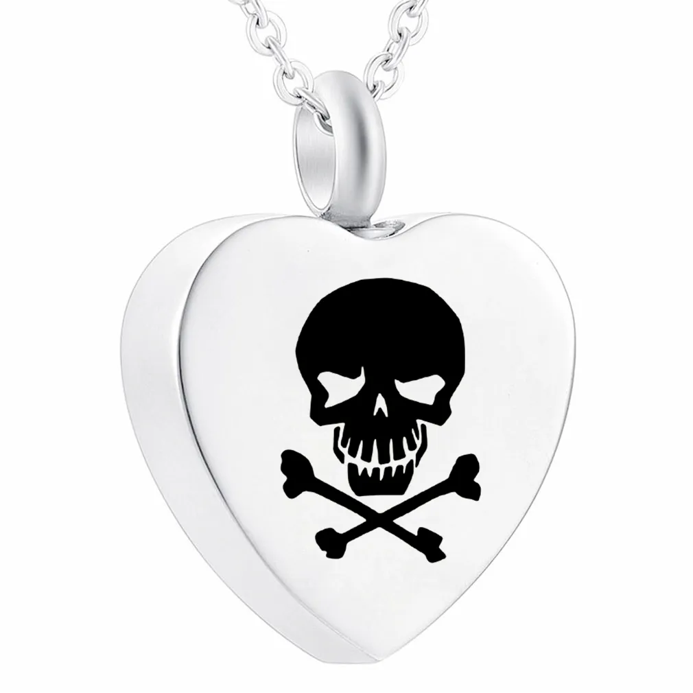 Collier pendentif en forme de cœur en acier inoxydable, crâne d'halloween, souvenir de fête d'halloween, avec Kit de remplissage, sac d'emballage