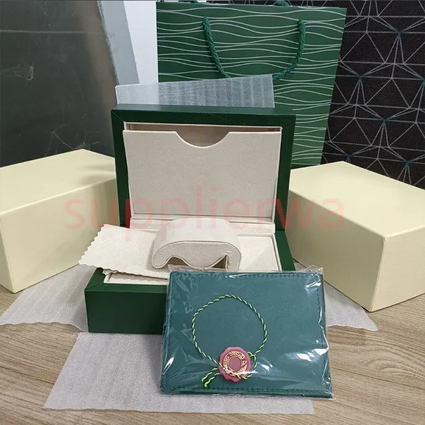 Rol luxury Scatola per orologi verde di alta qualità Custodie Sacchetti di carta certificato Scatole originali per orologi da uomo in legno da donna Sacchetti regalo Accessori borsa sottomarino x