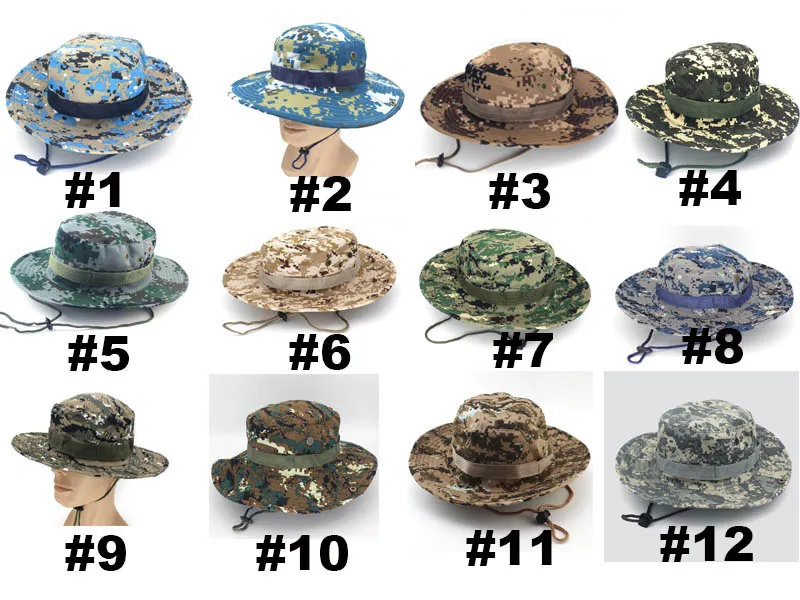 Chapeau de seau de 28 couleurs pour hommes Mode militaire Camouflage Camo Chapeaux de pêcheur avec large bord Chapeau de seau de pêche au soleil Chapeau de chasse de camping