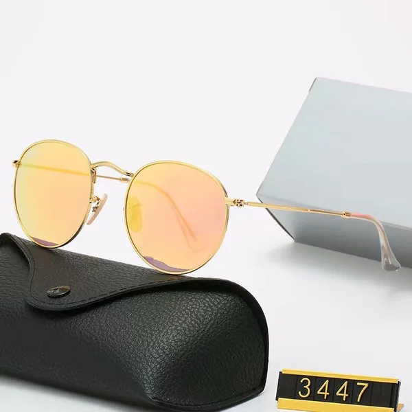 Classic Design Brand Round Sunglasses UV400 Eyewear Metal Gold Frame Bans Glasses Men Women Mirror glass Lens Sunglasses with box