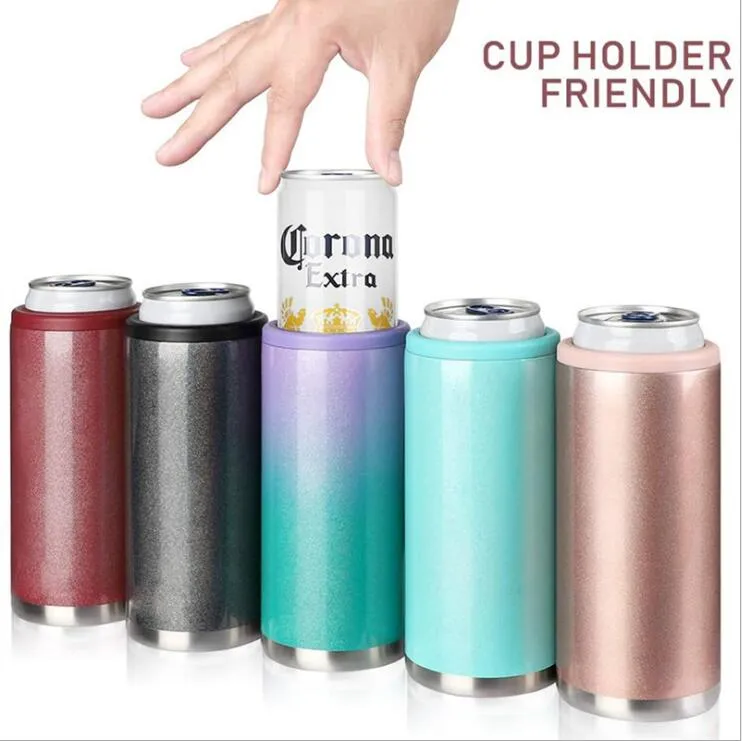 Beer Cool Can Cooler Tumbler Stainless Steel Vacuum Coke Can Skinny Cooler Slim Can Mug Beer Tumbler Cola Holder Bottle Container 12oz B7653