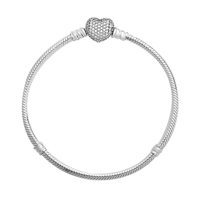 Zupełnie nowa luksusowa biżuteria Pure 925 Sterling Silver Pave White Sapphire Cz Diamond Stones Biegła sercowa łańcuch węża BRA245V