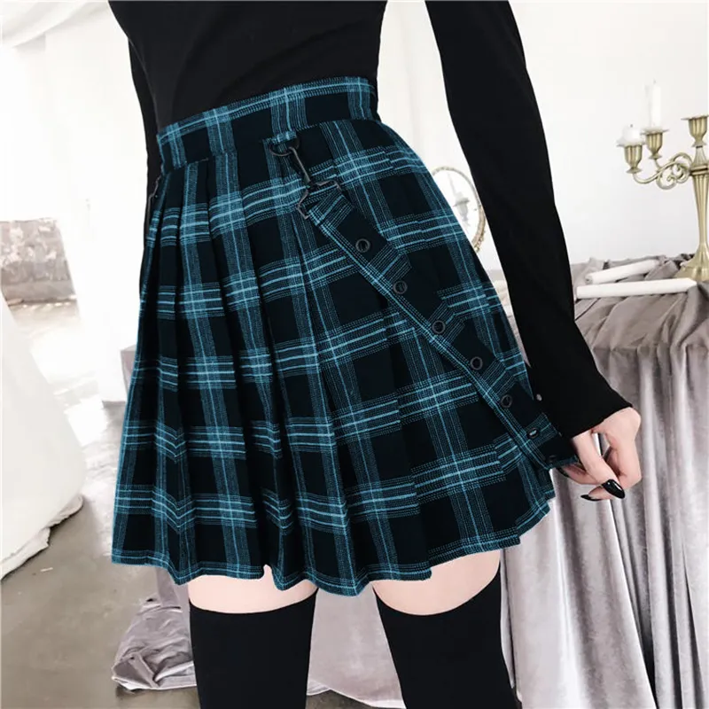 High Waist Colored Plaid Mini Skirt Plaid High-waist Pleated Mini