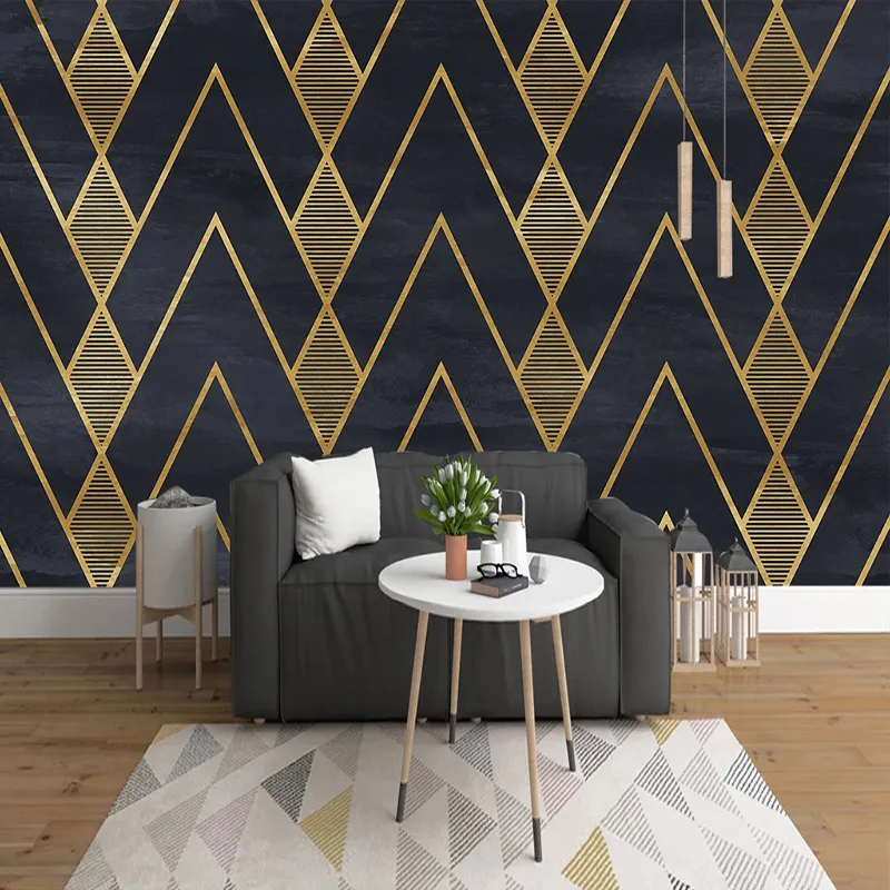 Пользовательские 3D Фрески обои Роскошные золотые геометрические линии Современный интерьер Изучение Гостиная Диван TV Backdrop Wall Home Decor