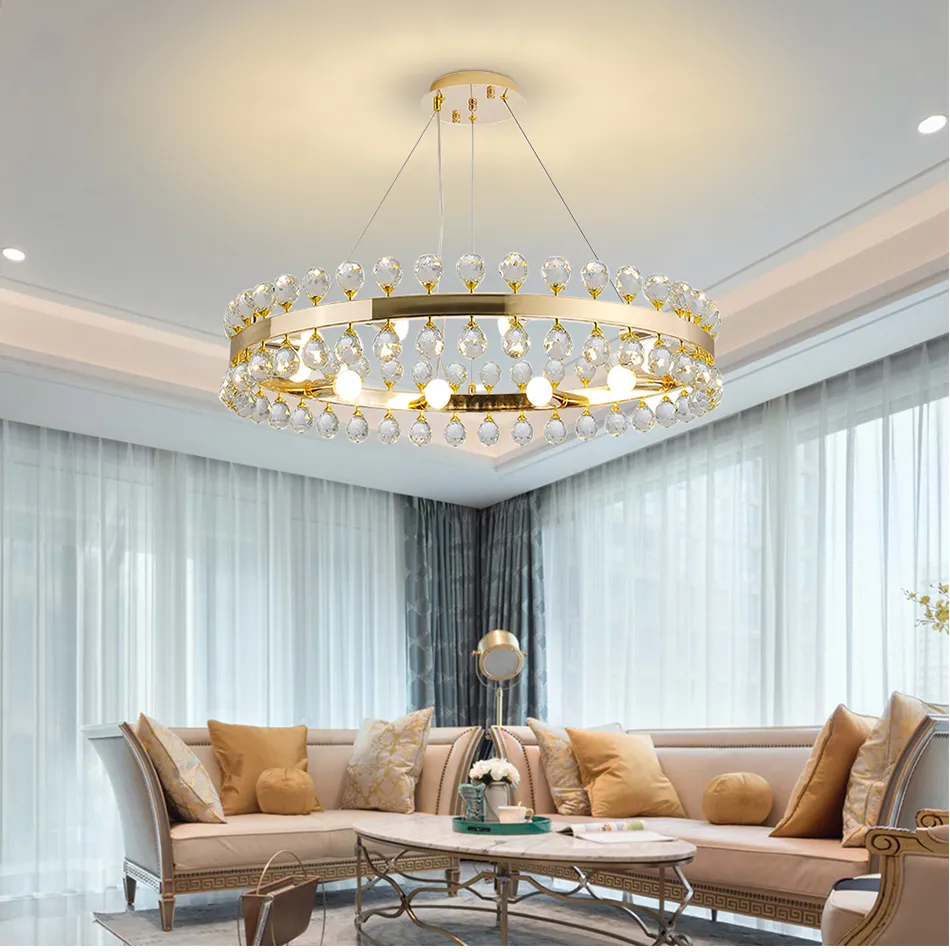 Elegant Crystal Chandelier Luxury Warm Romantic Bedroom LED Lighting