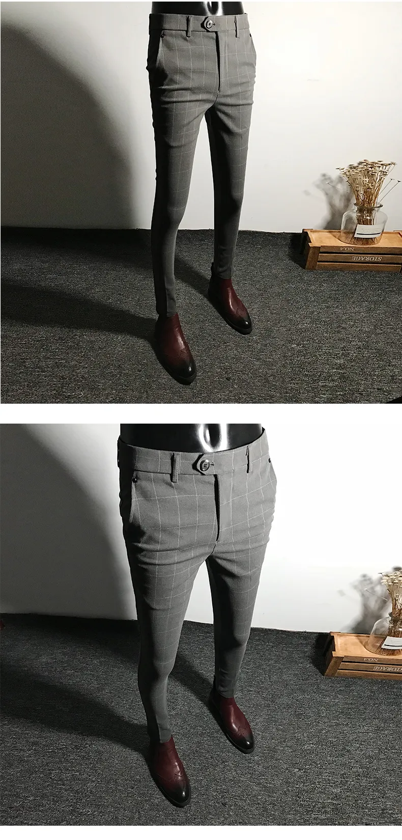 British Mens slim fit skinny dress formal pencil pants suit business  trousers | eBay
