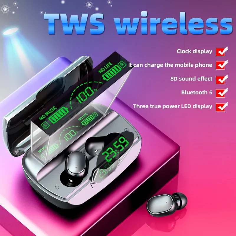 G6 5.1 블루투스 헤드폰 스포츠 무선 LED 디스플레이 귀 훅 실행 이어폰 IPX7 방수 이어 버드 헤드셋 충전기 케이스 MQ30