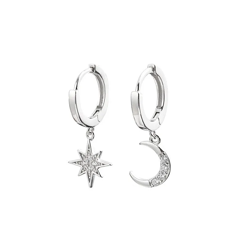 2021 dominé contracté asymétrique cristal étoile mode boucles d'oreilles délicat Joker lune Style femmes boucle d'oreille bijoux