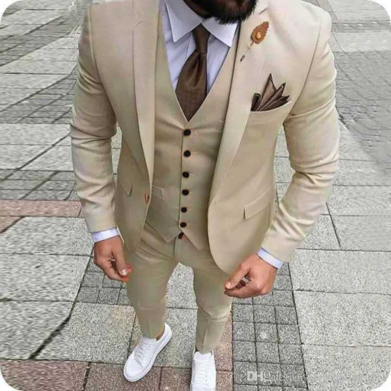 2024 Beige Men Suits Wedding Suits For Man Slim Fit Formal Business Costume Marriage Groom Wear Prom Custom Made Tuxedos Blazer Mens Jacket