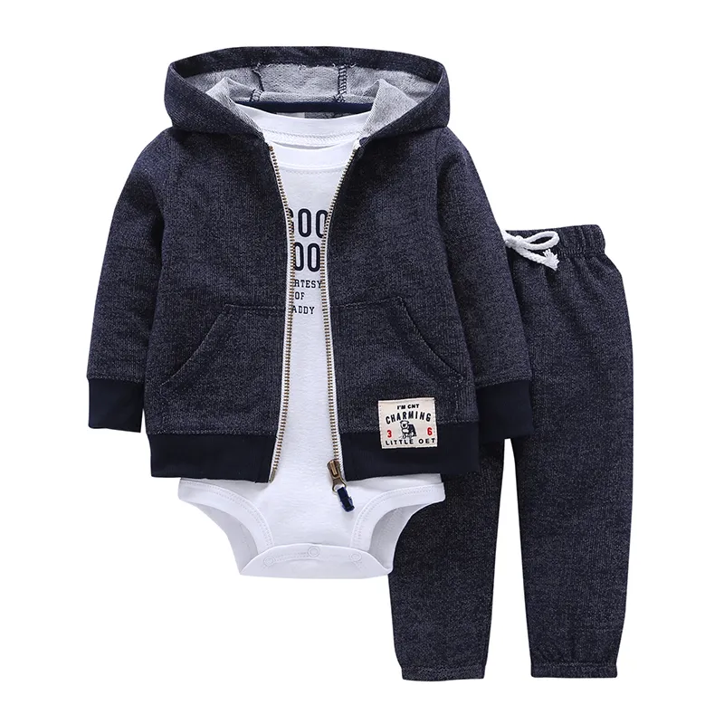 BABY BOY GIRL CLOTHES SET cotton long sleeve hooded jacket+pant+rompers new born infant toddler outfits unisex newborn clothing