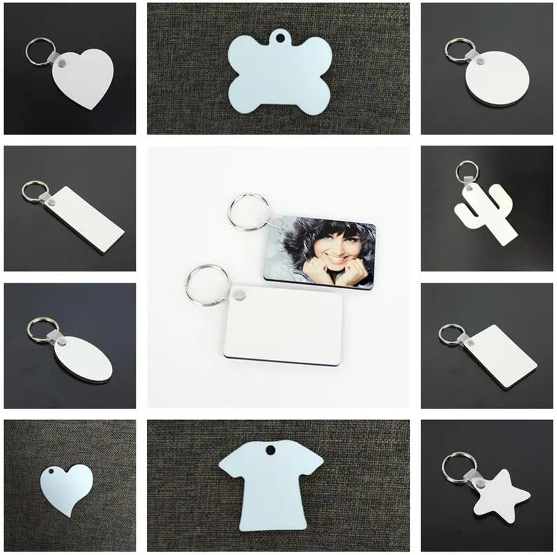 11 Styles Sublimation Blank Keychain MDF Wooden Key Pendant Thermal Transfer Double-sided Key Ring White DIY Gift Key Chain