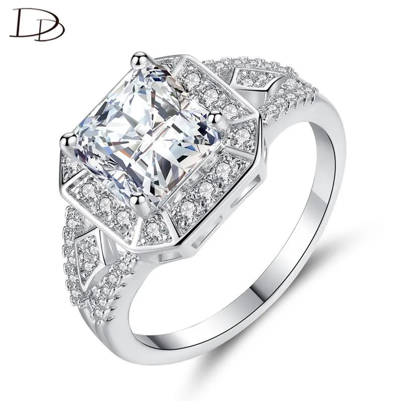 Wedding Rings Dodo Big Square Zircon Hip Hop Punk Women Men Smycken Vit Guldfärg Bague Bijoux Femme Crystal Anel för R448