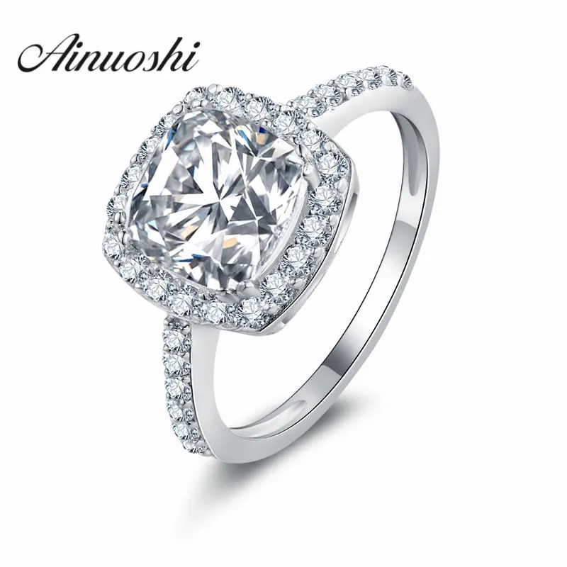 AINOUSHI 2 Carat Cushion Halo Ring Engagement Wedding Rings 925 Sterling Silver Rings Finger Lab Created For Women Party Gift Y200106