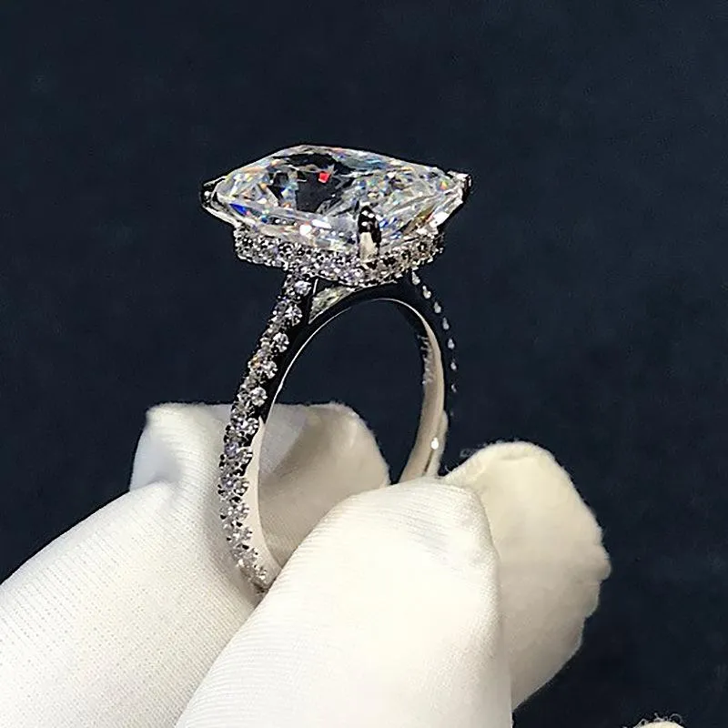 Corte radiante artesanal 3ct laboratório diamante anel 925 esterlina de prata bijou anéis de banda de casamento para mulheres nupcial partido jóias