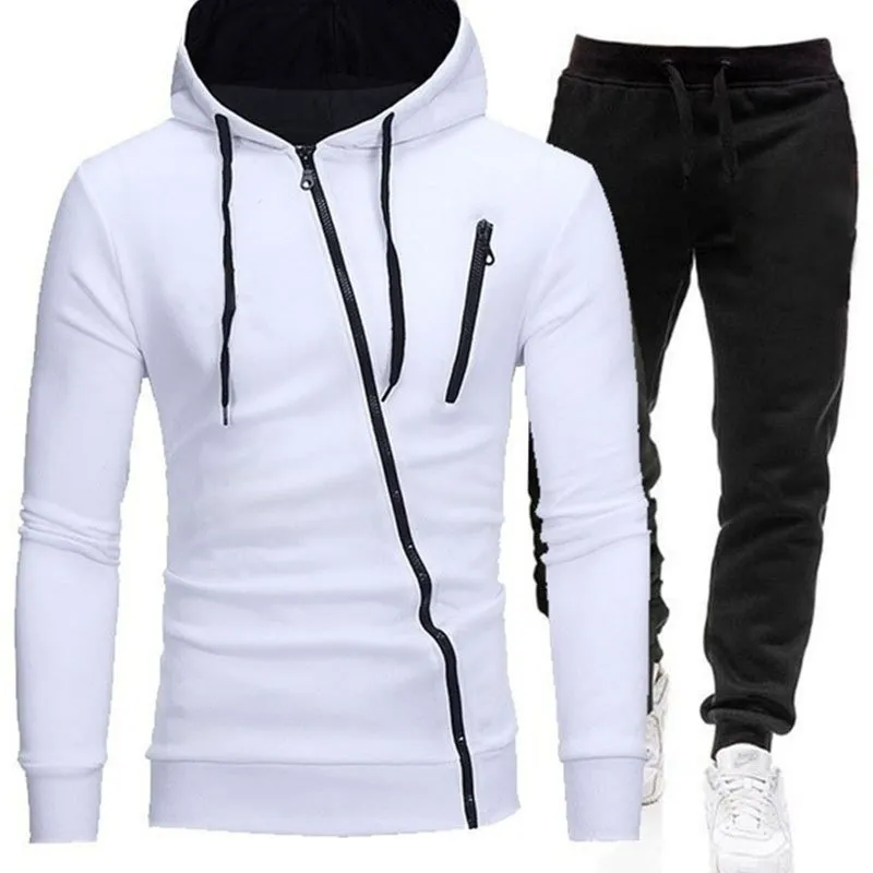 Tracksuit homens dois pedaços conjunto hoodies + calça moletom zipper sportswear homens causal homens macho com capuz ropa hombre 201128