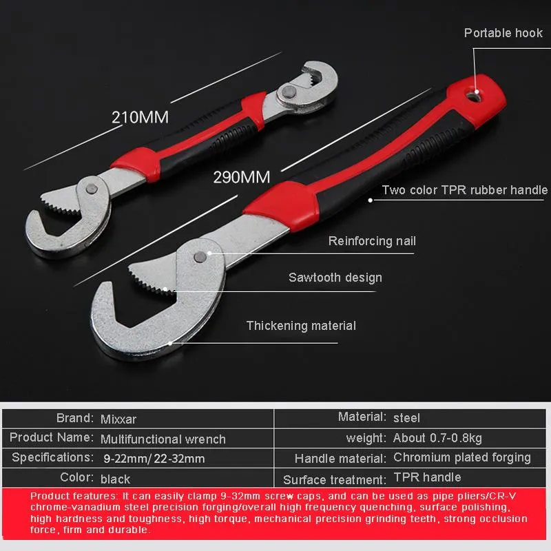 ZK50 Drop Ship Universal Wrench Justerbart Grip Multi-Function 2st Wrench 9-32mm Ratchet Spanner Hand Tools Stock i US208N
