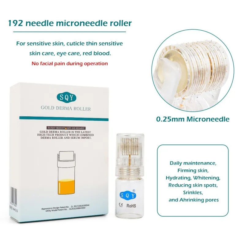 New Portable Titanium Microneedle Automatic Hydra derma Roller 192 Gold Tips micro needles with gel tube reuse