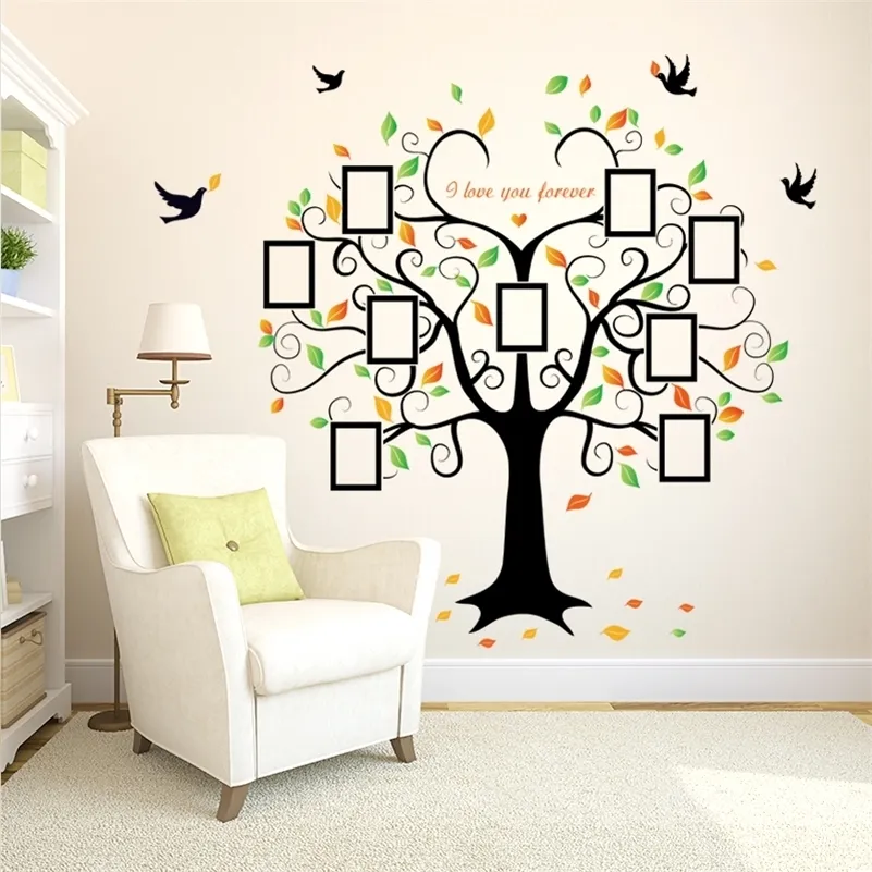 1 Set Grande 240 cm/80 pollici Famiglia Photo Frame Rimovibile Wall Sticker Albero Love You Forever Uccello Farfalla Decalcomania SK2010W 201211