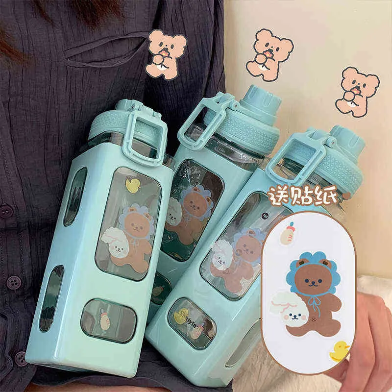 Kawaii Bear Plastic Water Bottle with Straw for Girls 700ml and 900ml ...