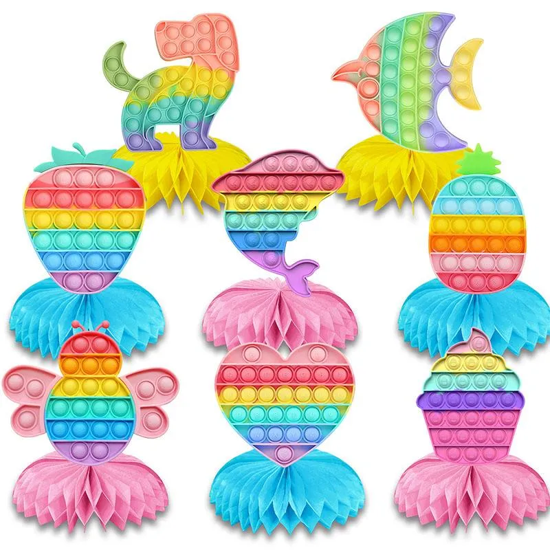 2022 Decompression Toy Happy Birthday Sensory Stand Fidget Decoration Toys Simple Dimples Party Table Ornaments Rainbow Toy Pressure Autism Reducer Adult Kids