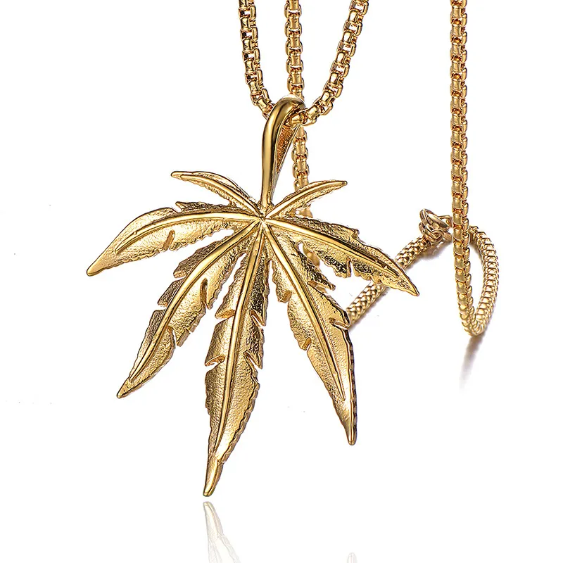 Stainless Steel Trendy Female Male Korean Sweater Chain Pendant Jewelry Gold Silver Maple Leaf Necklace Pendants