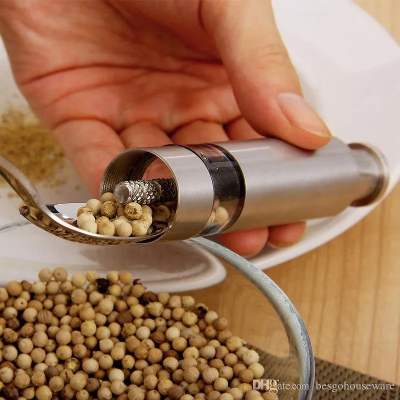 Stainless Steel Pepper Grinder Thumb Push Salt Pepper Grinder Portable Manual Pepper Mill Machine Spice Sauce Grinder Kitchen Tool BH1985 ZX