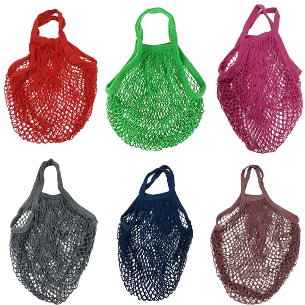 20pcs shopping bags borse eco-friendly borse shopper tote maglia rete intrecciata intrecciata sacchetti di cotone stringa riutilizzabile borsa da frutta borsa riutilizzabile borse della spesa riutilizzabili