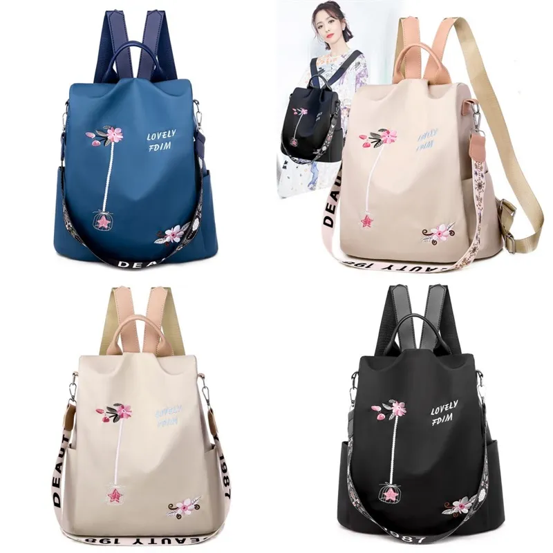 Embroidery Shoulders Bag Casual Travel Oxford School Anti Theft Backpack Women Multi Function Fashion Bags High Quality 22 5jh M2