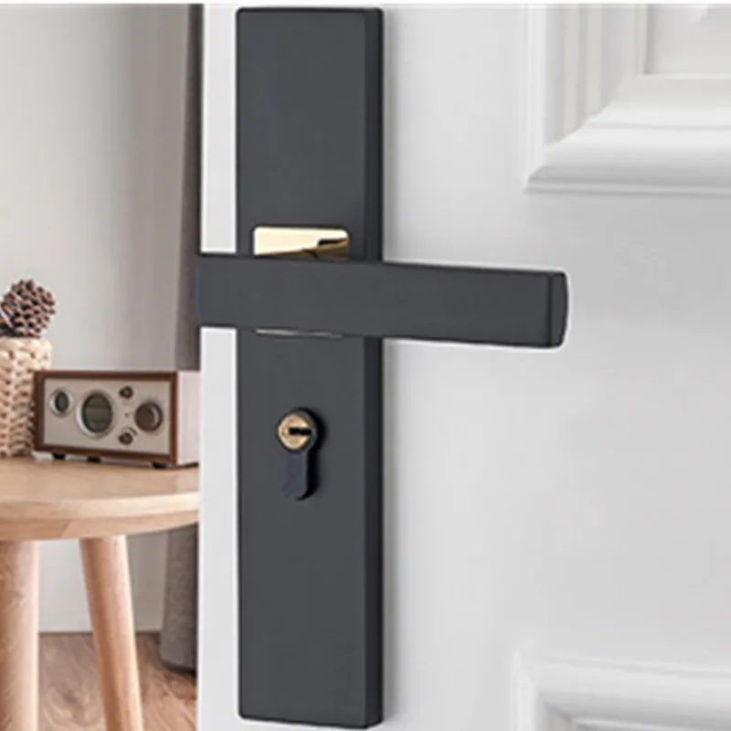 1-Piece Invisible Door Lock Set For Indoor Wooden Doors - Silent, No Handle, Black