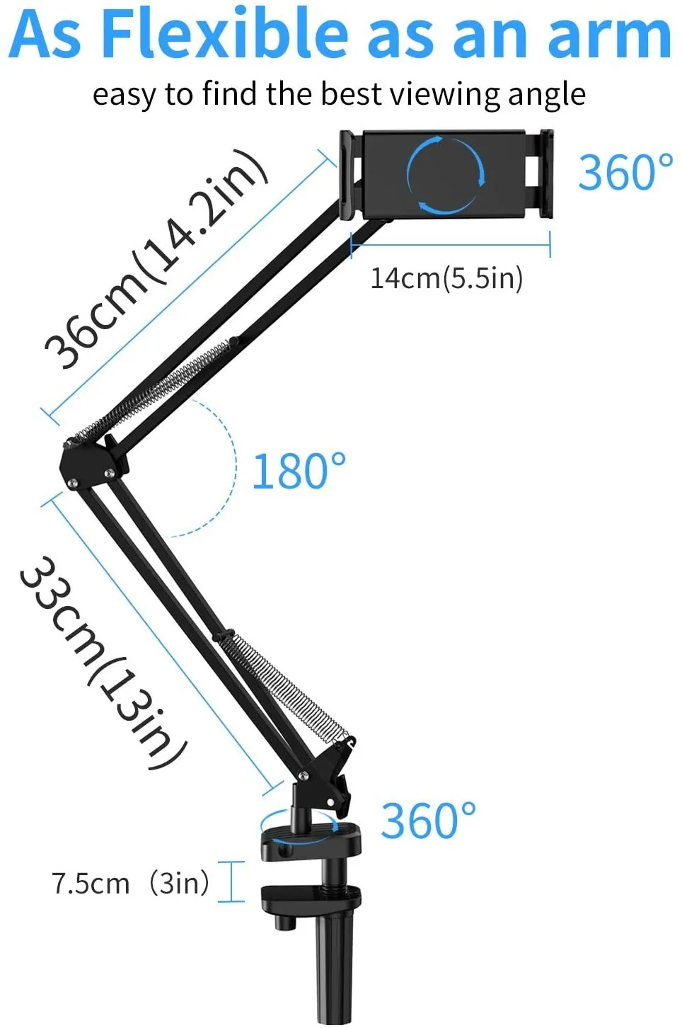 Universelle Lit Support Telephone Bureau - Support Téléphone avec Bras  Réglable Rotation 360° , Flexible Col de Cygne Bras Long Rotation Téléphone