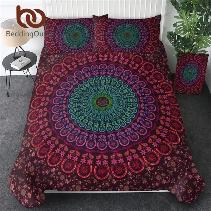 BeddingOutlet Mandala Literie Ensemble Reine Doux Draps Sergé Bohème Imprimer Housse De Couette Ensemble avec Taies D'oreiller 4pcs Lit Ensemble Maison 201210