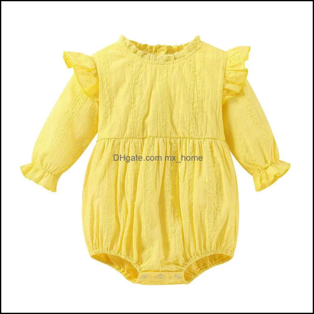 kids Rompers girls Solid color romper infant toddler Flying sleeve Jumpsuits Spring Autumn summer fashion Boutique baby Climbing clothes