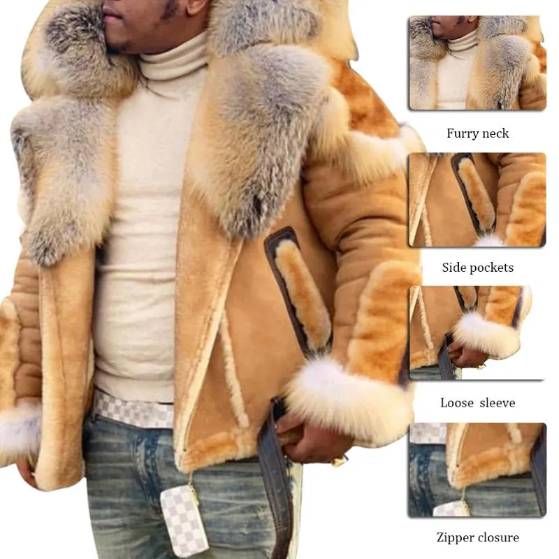 New Plus Size Outfits Men Winter Jacket With Faux Fur Collar And
