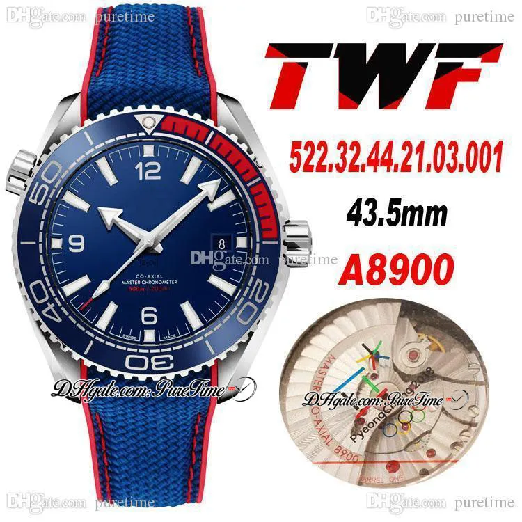 TWF 600M 43.5MM A8900自動メンズウォッチセラミックスベゼルブルーダイヤルスティックマーカー「平昌2018TH」限定版522.32.44.21.03.001ゴム腕時計PURETIME Z05A1