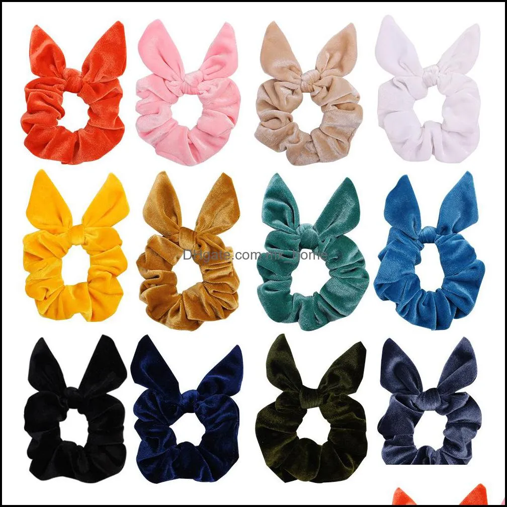 22 colors Velvet Scrunchie Girls Elastic HairRubber Bands Accessories For Women Tie HairRing Rope Ponytail Holder Rabbit ears Headdress