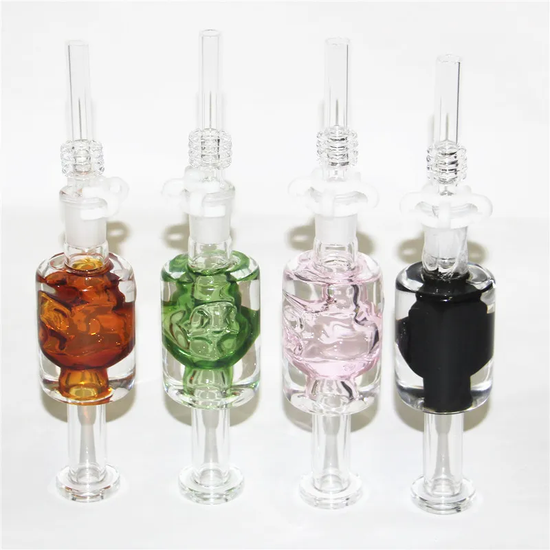 Narghilè glicerina liquida 14mm Giunto Mini Nectar Bong Kit Fumo in vetro Dab Tubo di paglia Con punte al quarzo in acciaio inossidabile