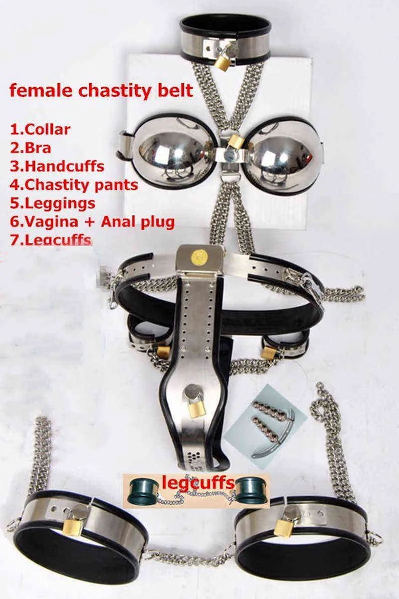 NXY Chastity Device 8pcs Set Stainless Steel Female Belt Collar Handcuffs Anal Plug Bdsm Bondage Equipment Sex Toys for Women Fetish1221