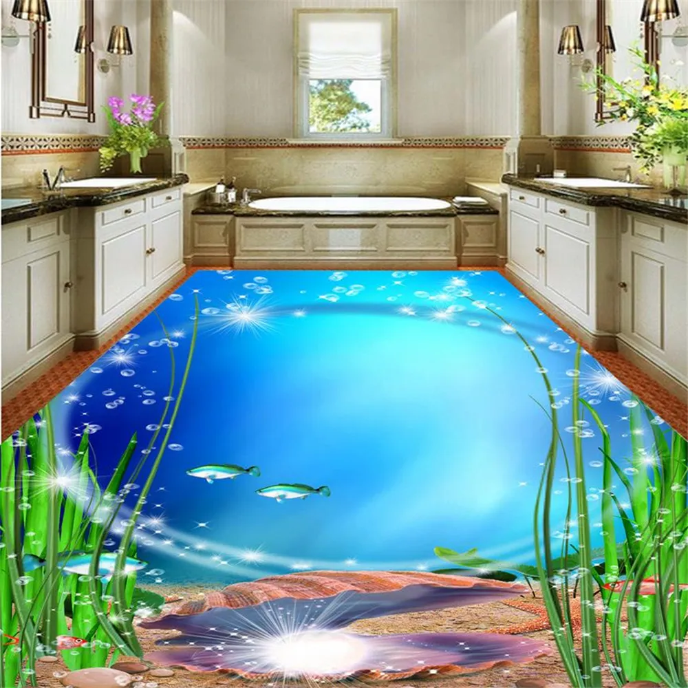 beautiful scenery wallpapers pvc self-adhesive wallpaper Bathroom Ocean World 3D Floor