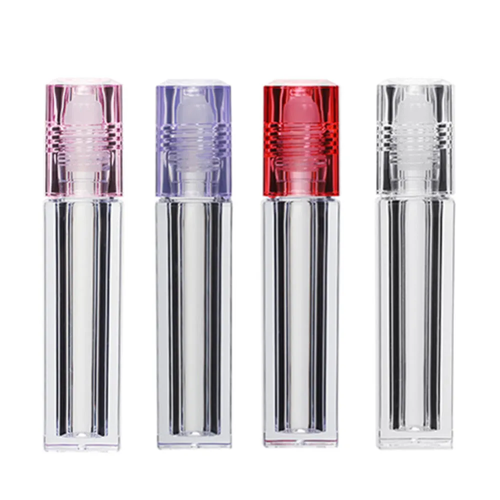 6.5ml Square Lip Gloss Oil Roll On Bottle Portable Empty Refillable Glosses Make up Container Tube Vials Lot for Girls Pink Purple Clear