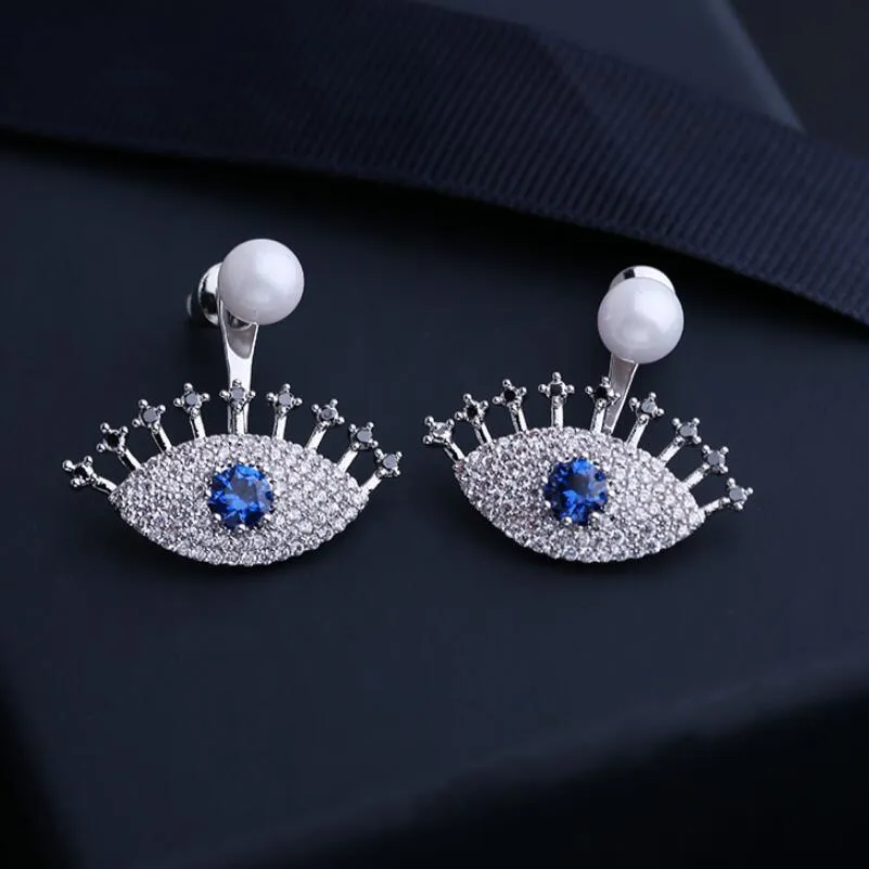 Novo Estilo Coreano Marca de Luxo Micro-embutido Zircon Pearl Brincos de Olhos de Jóias Temperamento Mulheres High-End Zircon S925 Brincos de Agulha de Prata