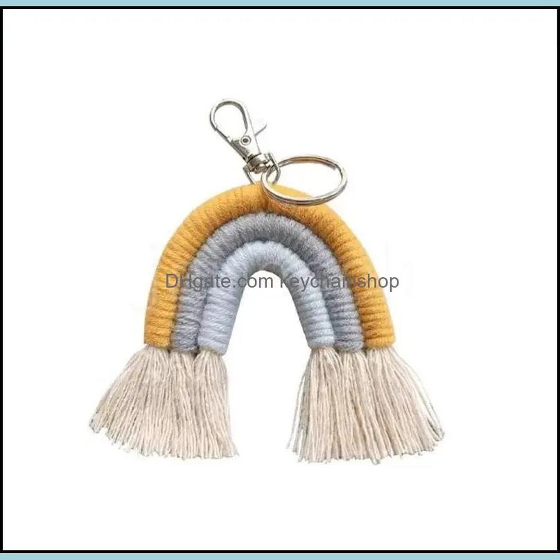 Fashion Weaving Raiow Keychains Boho Party Favor Key Holder Keyring Macrame Bag Charm Car Hanging DD330