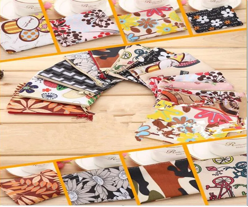 Mix-Stil Canvas-Geldbörse mit Blumenmuster, Vintage-Münzbrieftasche, niedliche Unisex-kleine quadratische Tasche, Kinder-Wechselgeldbörsen, kurze Schlüssel-Handtasche, Münzgeldbörsen