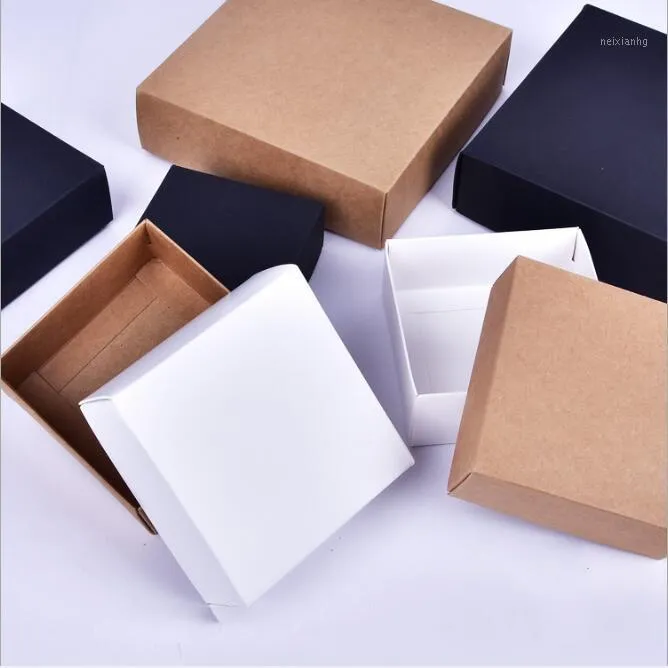 Confezione regalo 10 pezzi Kraft Scatola di imballaggio bianca nera Cartone di carta vuota con coperchio Scatole di alta qualità1