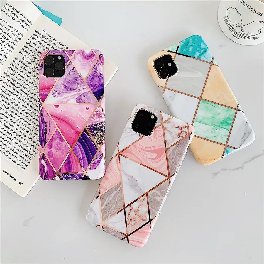 Bracket Electroplating Flowers Phone Case for iPhone 11 Pro XS Max XR Geometric Marble Patterns Phone cases for Iphone 6 7 8 Plus cases