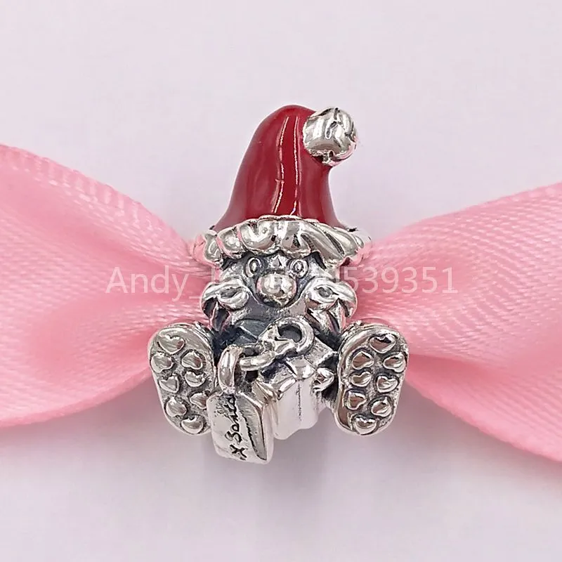 Andy Jewel autentici perline in argento sterling 925 Pandora con ciondoli di Babbo Natale seduto adatto per collana di bracciali gioielli stile Pandora europeo