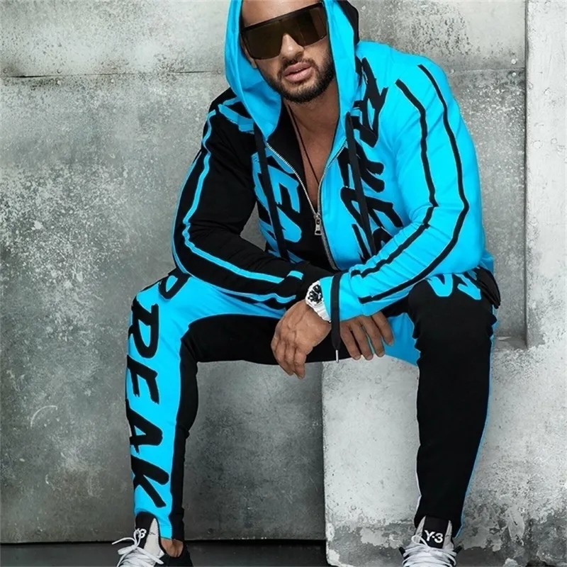 Zogaa Mens Tracksuit 가을 캐주얼 남자 복장 편지 인쇄 후드 탑 및 바지 2 피스 세트 Streetwear Jogger Suit Men 2011